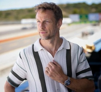 Instagram post by @jensonbutton for ROLEX. Caption reads: The racetrack, my second home!.