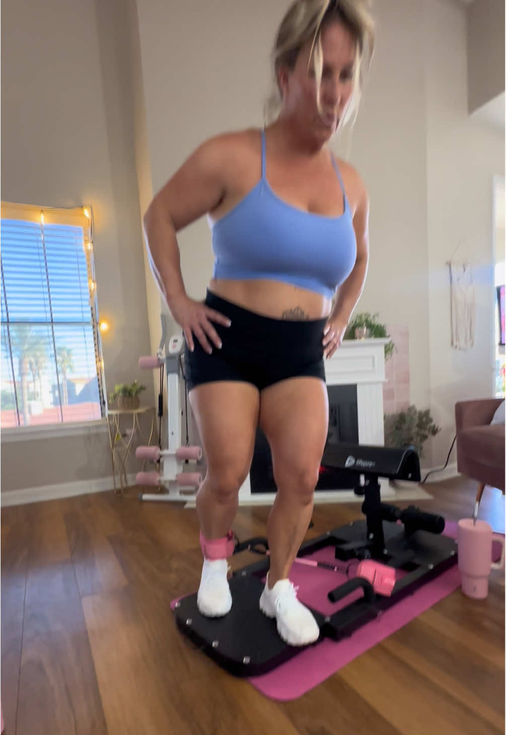 TikTok post by @pinkafgirl for Lifepro Fitness. Caption reads: 12 ways to use your Glute blast machine....