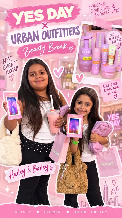 Instagram post by @haileyandbailey_ for Urban Outfitters. Caption reads: [...] the best time at the @yesdayworld ×....