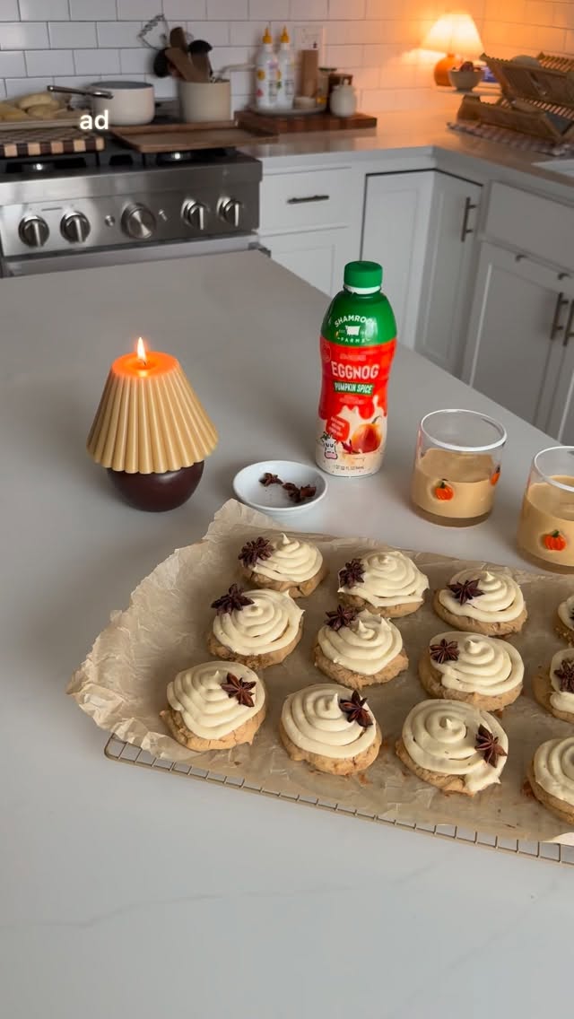 Instagram post by @the.orange.home for Shamrock Farms. Caption reads: Pumpkin Spice Eggnog Cookies made with....