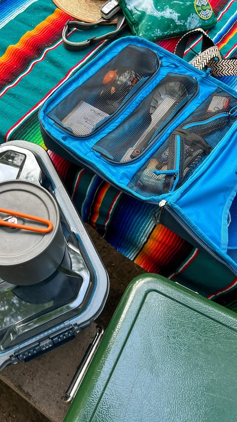 Instagram post by an influencer for Gregory Mountain Products. Caption reads: What’s in my camp kitchen bin: Keeping everything....