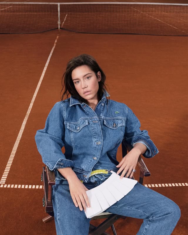 Instagram post by @adeleexarchopoulos for Lacoste. Caption reads: new drop 🐊 @drewvickers @lacoste.