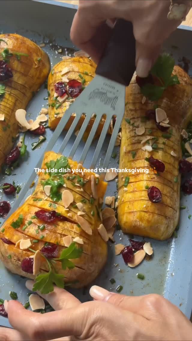 Instagram post by @annafgass for Good Morning America. Caption reads: HASSLEBACK SQUASH 🦃

Comment your favorite fall....