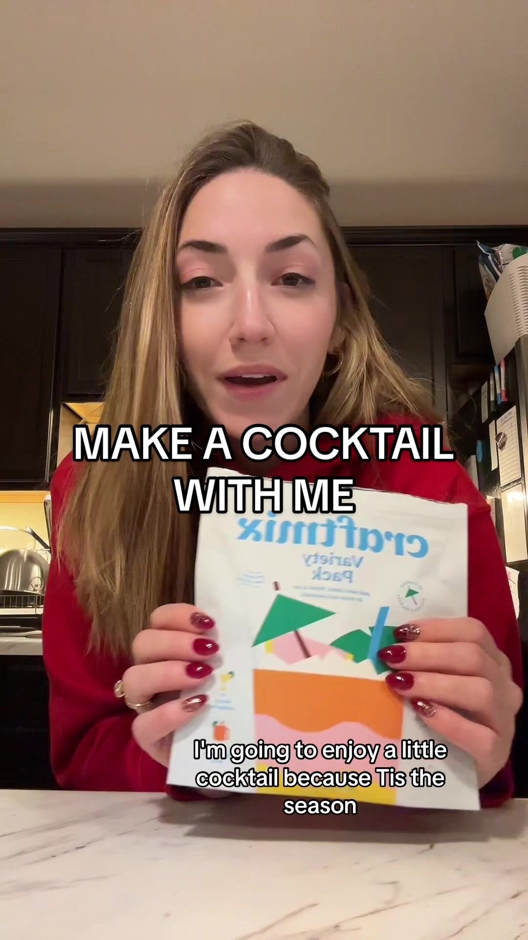 TikTok post by @heychristainnis for Craftmix. Caption reads: [...] season! Cocktails and wrapping with....