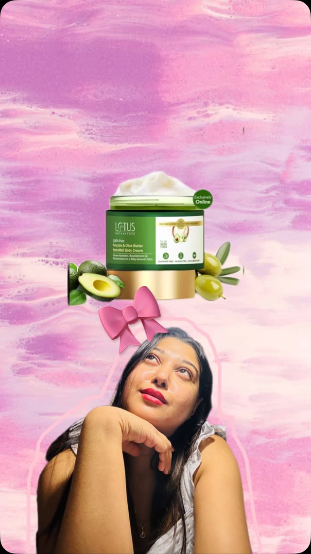 Instagram post by @vibewith_meghalina for Lotus Botanicals. Caption reads: [...] Butter Hydramelt Body Cream from....