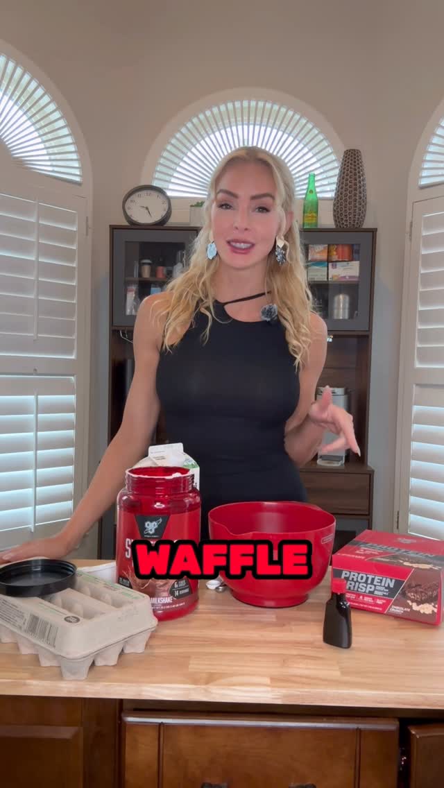 Instagram post by @lizzieifbbpro for BSN. Caption reads: ✨🧇Happy National Waffle Day! 🧇✨
Fuel your day....