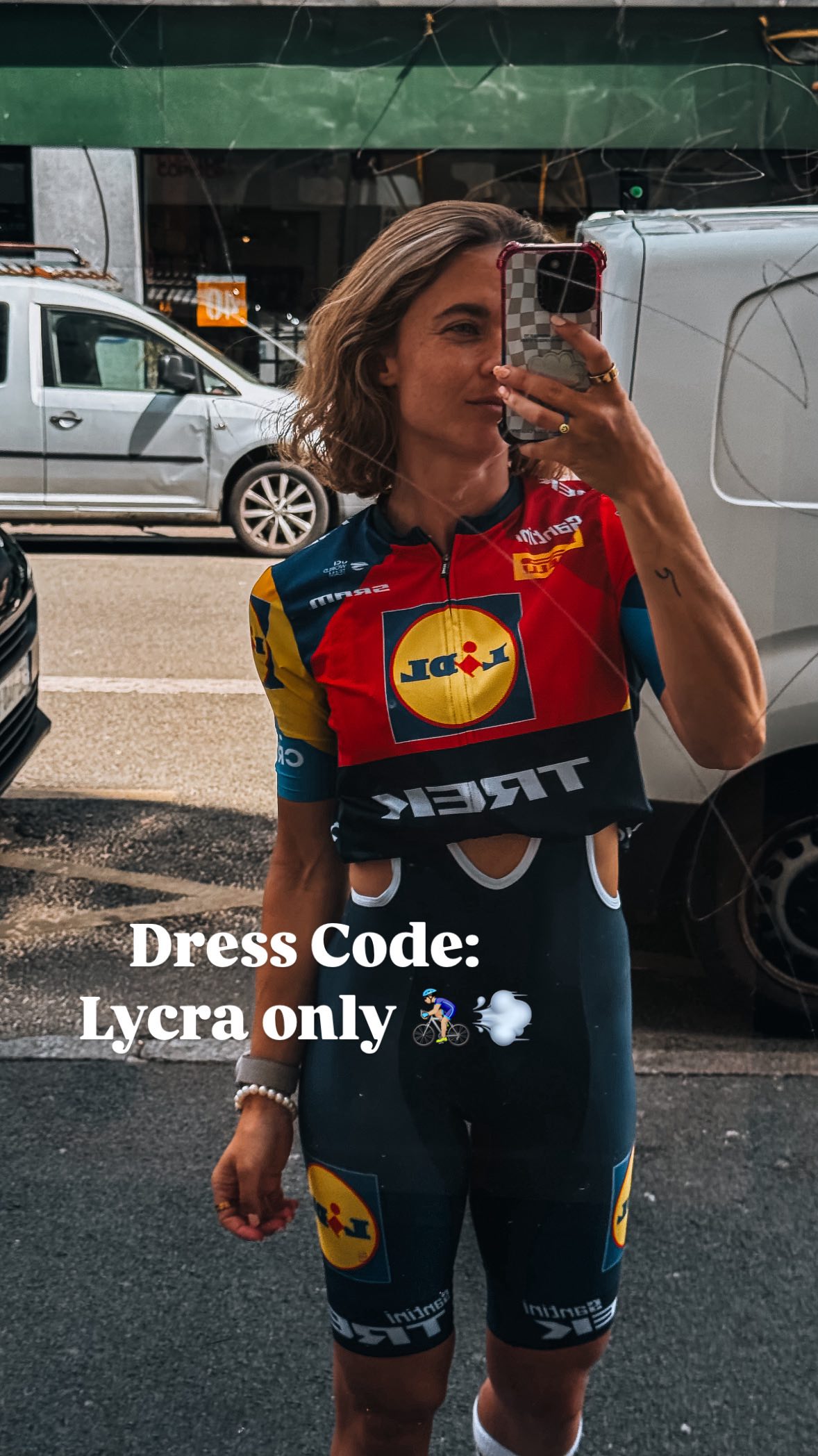 Instagram post by @santina.malacarne for lidlch. Caption reads: Paid partnership | Lycra on. Watts up. Ready to....