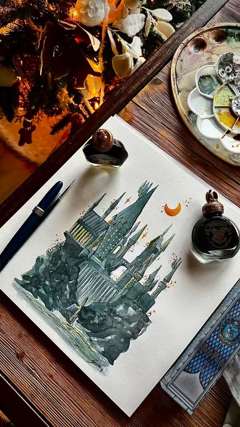 Instagram post by @gisa_graphics for Ferris Wheel Press. Caption reads: [...] Castle using watercolors and....