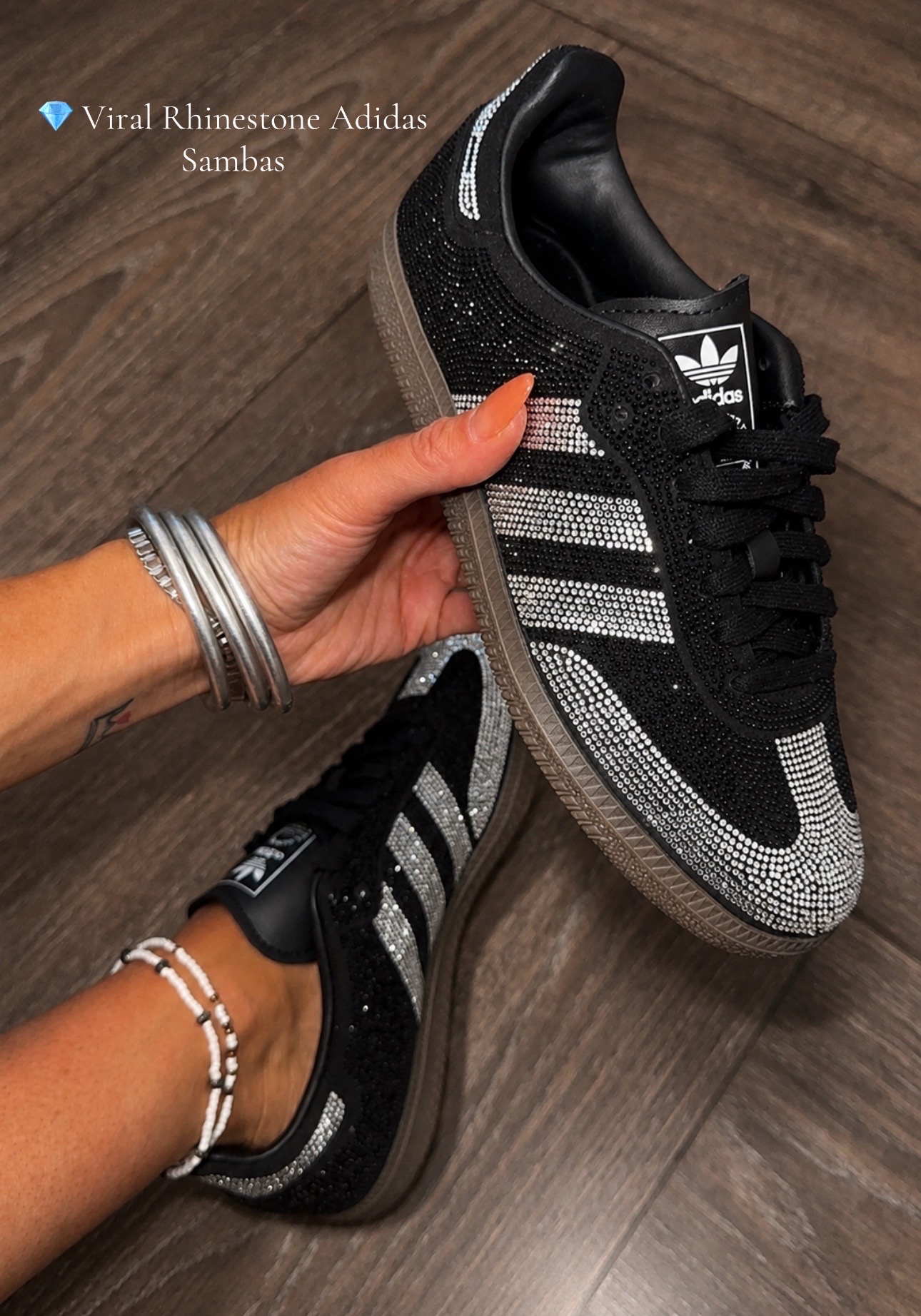 TikTok post by @adrianegweyn for Fly Kicks. Caption reads: [...] #sambas #sneakerstyle #dealsforyoudays @Fly....
