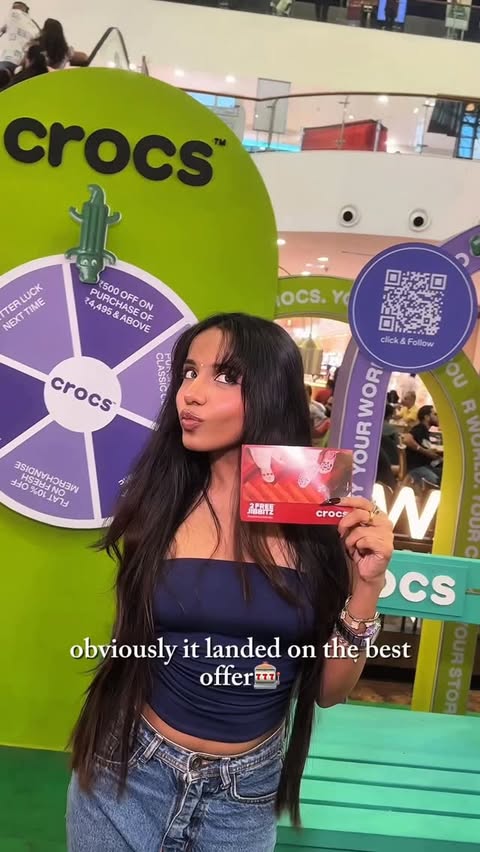 Instagram post by @vriddhipatwa for Crocs. Caption reads: Thought I had self-control… until I passed the....