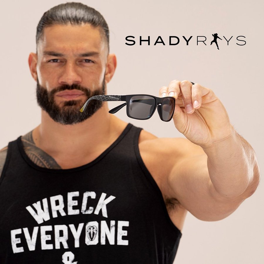 Instagram post by @romanreigns for Shady Rays. Caption reads: Custom @shadyrays built for the Head of the Table....