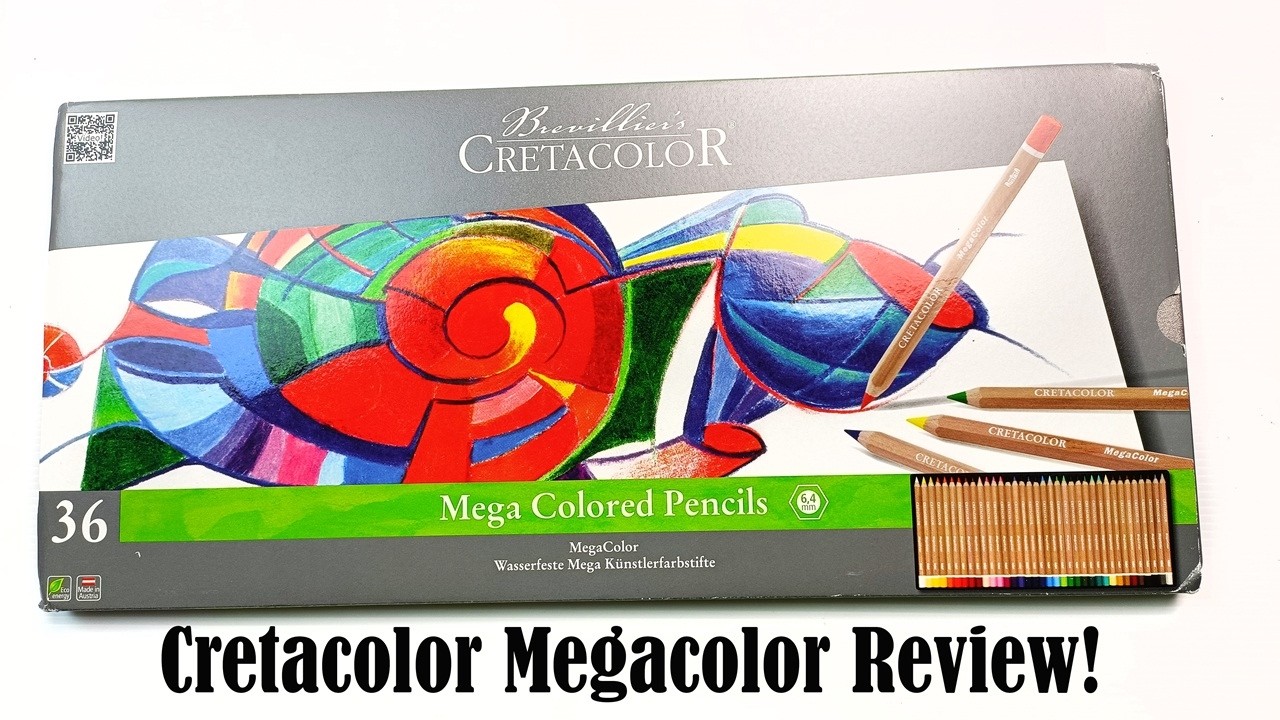 YouTube post by @BeckyTregear for Pixabay. Caption reads: Cretacolor Megacolor Pencils 36 Set Review! Are....