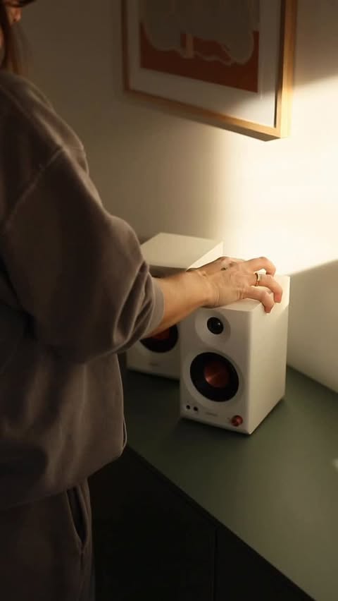 Instagram post by @maison_herrfurth for EDIFIER. Caption reads: [...] using the #MR3 studio monitors from....