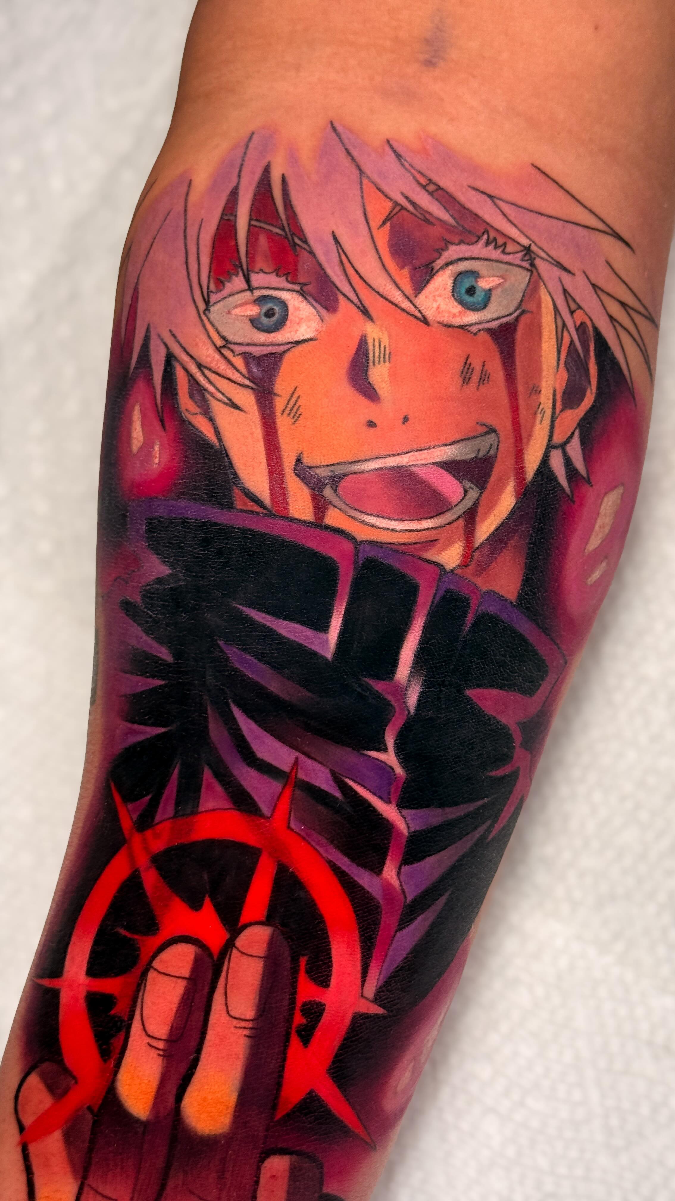 Instagram post by @epicgamerink for Eternal Ink. Caption reads: Gojo satoru ❌ Cover up

📍456 Suffolk ave,....