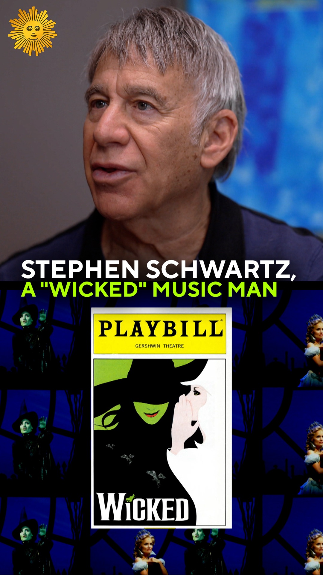 Instagram post by @qovmusical for CBS News. Caption reads: Stephen Schwartz is the composer-lyricist behind....