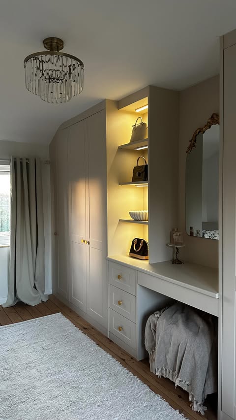 Instagram post by @themonicaway for The Rugs. Caption reads: My budget-friendly dressing room....