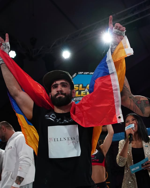 Instagram post by @kd.mma for Up Next Fighting. Caption reads: 🇦🇲 What an impressive win by Artur Arutyunyan!!....