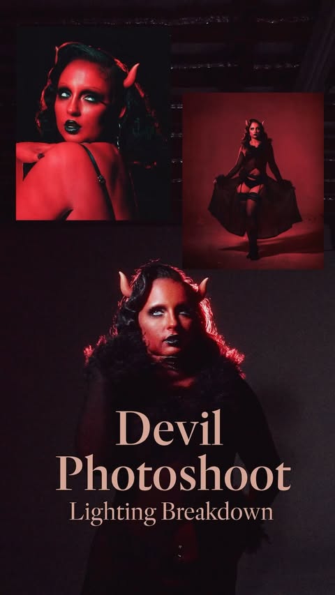 Instagram post by @lindsphoto for amaran. Caption reads: devil photoshoot using the @amarancreators Ray 60c....