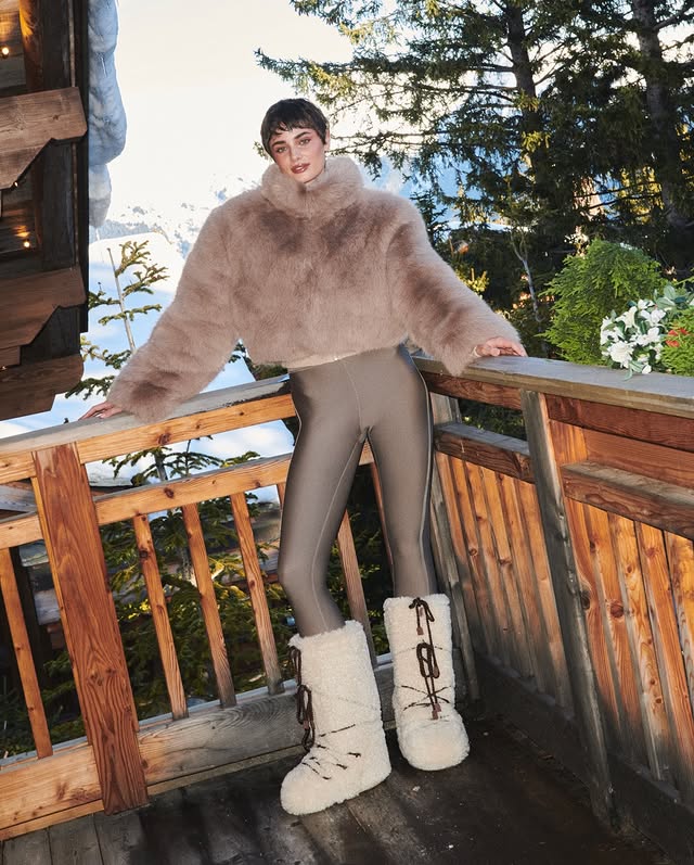 Instagram post by @taylor_hill for Alo Yoga. Caption reads: Cozy in Courchevel ❄️

@alo.