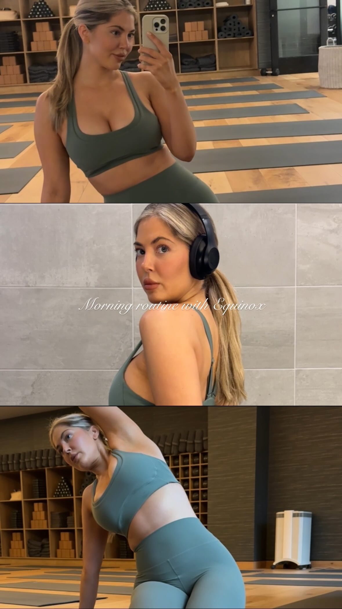 Instagram post by @sophiapierson for Equinox. Caption reads: Morning routine @equinox helping me hit all my....