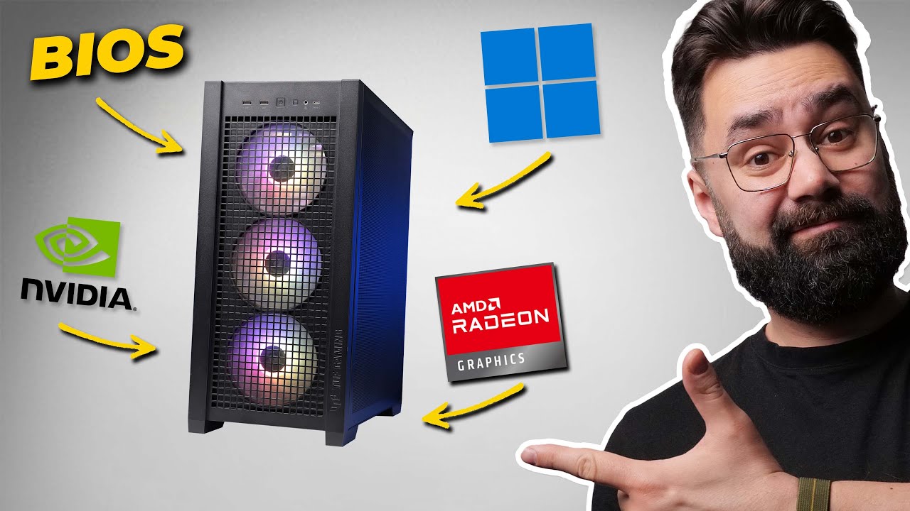 YouTube post by @TekTesters for NVIDIA. Caption reads: Jak skonfigurować nowy komputer? Najlepszy....