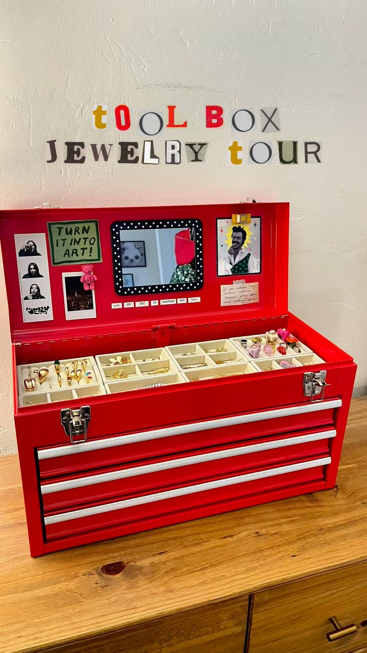 Instagram post by @dorm_therapy for Apartment Therapy. Caption reads: your sign to turn a toolbox into your new fave....