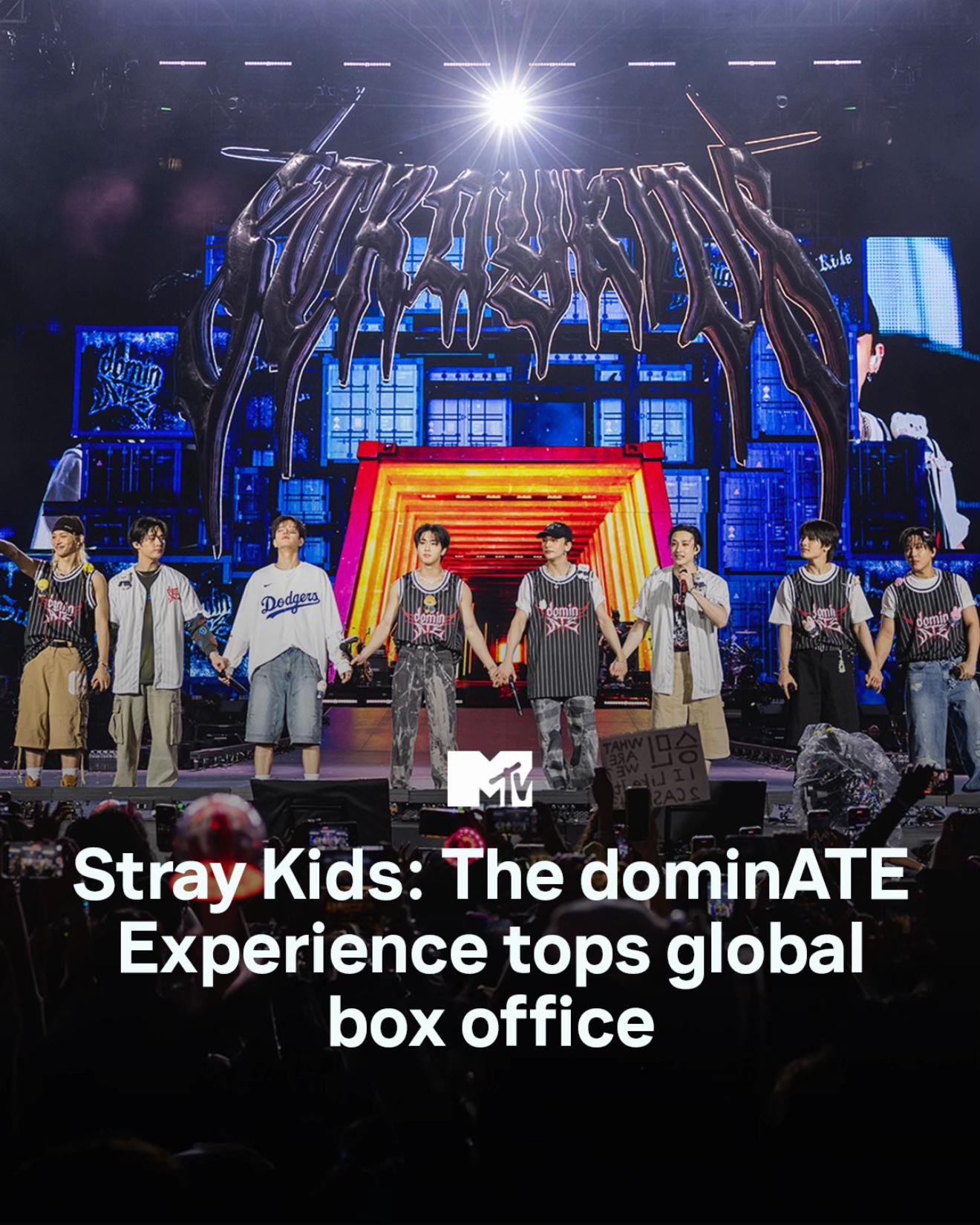 TikTok post by @mtvuk for Stray Kids. Caption reads: Stray Kids: The dominATE Experience was the No. 1....