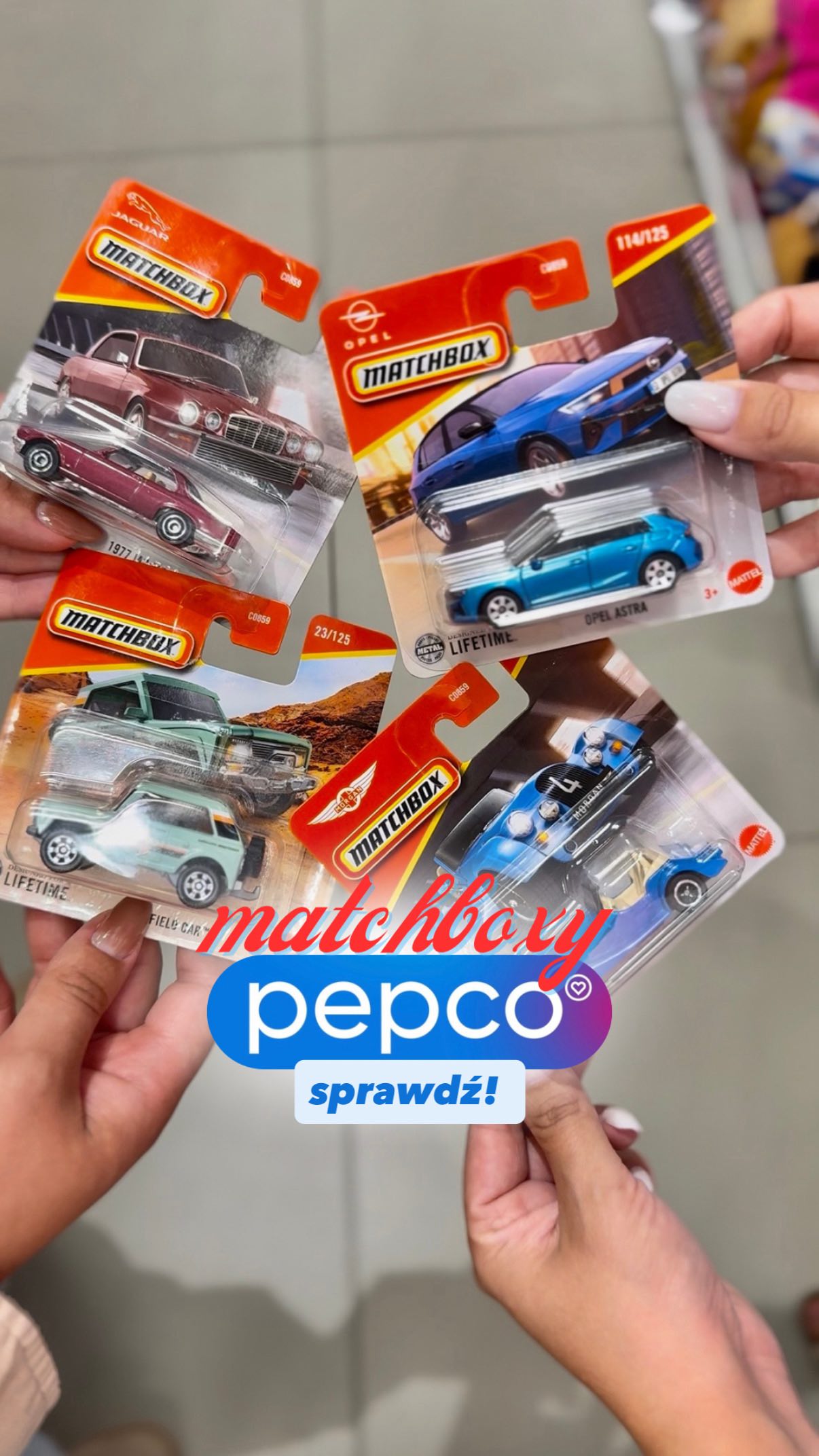 Instagram post by @matkapromocja for Mattel. Caption reads: #reklama matchbox|mattel 🏎️
Znacie je? 🚗✨....