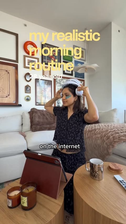 Instagram post by @realdeepa for OLLY. Caption reads: my lazy girl morning routine ft. the best....
