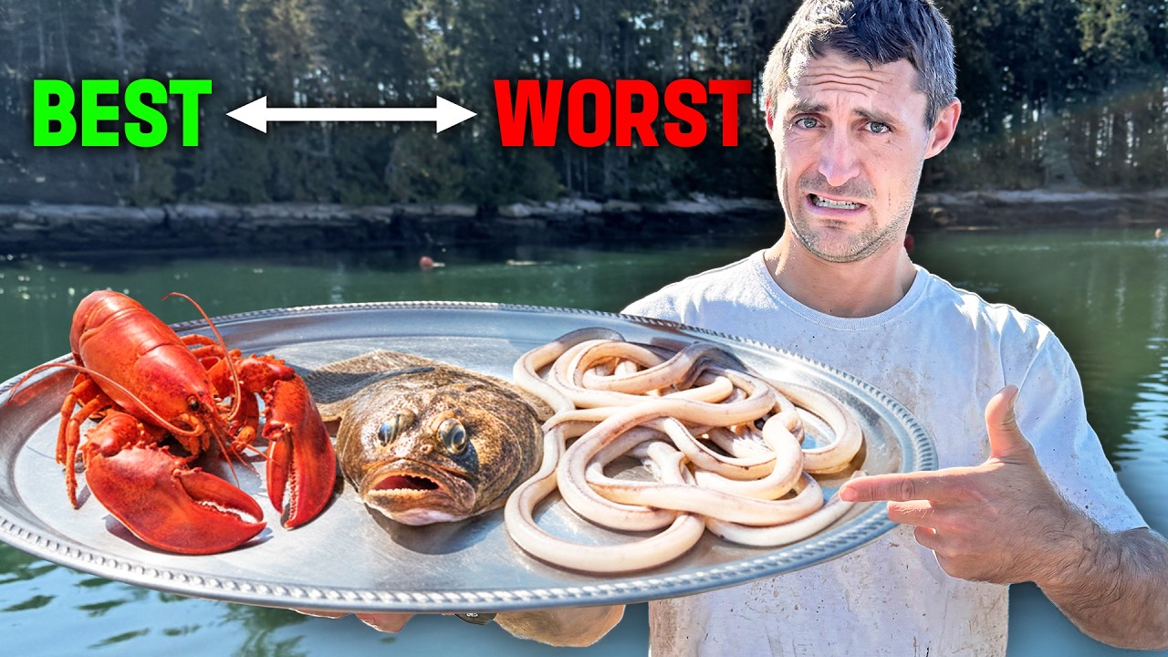 YouTube post by @jacobknowles5421 for Huckberry. Caption reads: I caught and cooked every cold water seafood.
