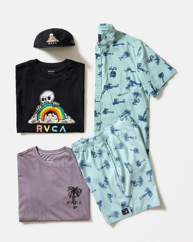 Instagram post by @apommier for RVCA. Caption reads: [...] construction and nature | Shop Now 🔛....