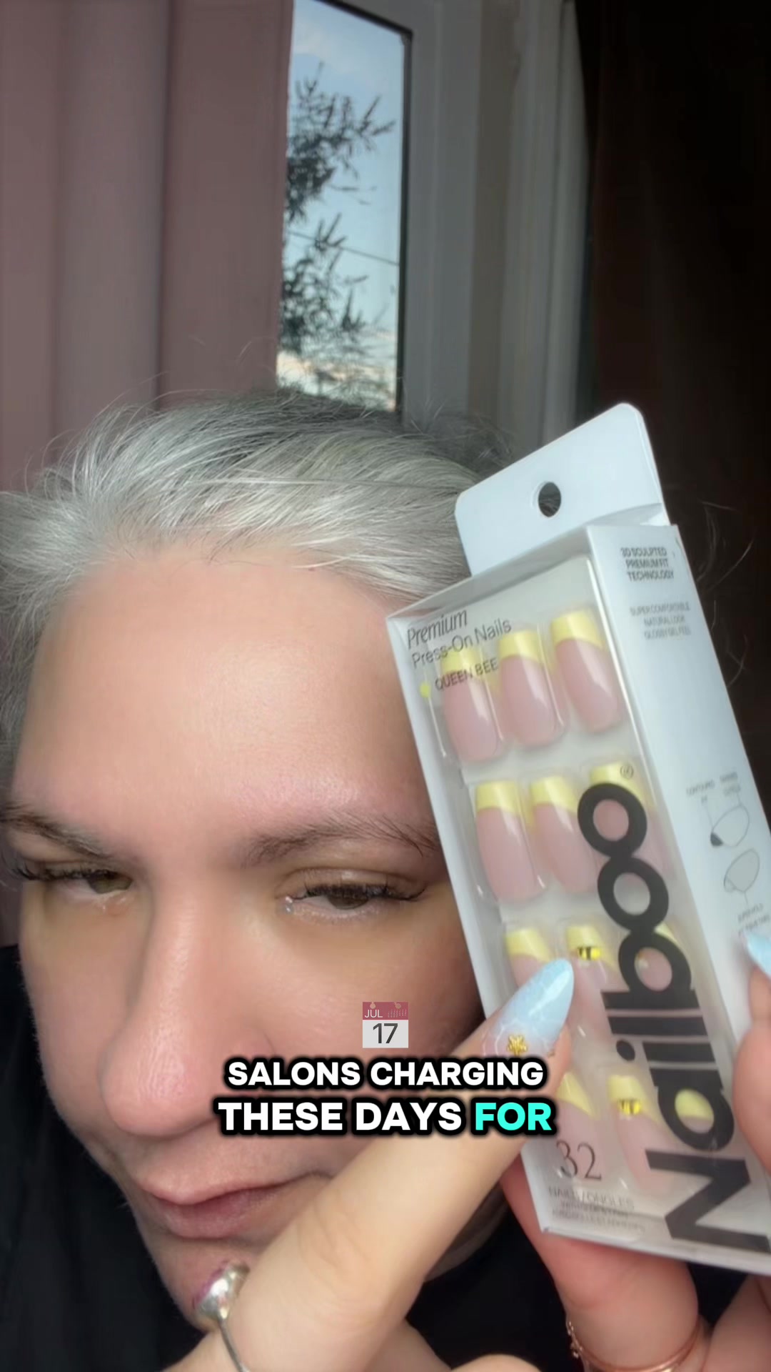 TikTok post by @sarahjinprogress for Nailboo. Caption reads: [...] #3DNails #NailTok #yellownails @Nailboo.