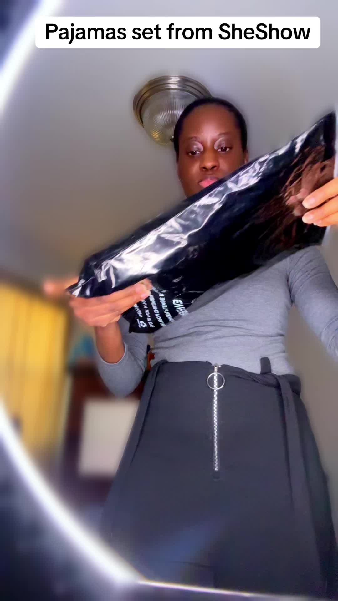 TikTok post by @samanthacolas for SheShow. Caption reads: I’m so obsessed with the @SheShow US pajamas,....