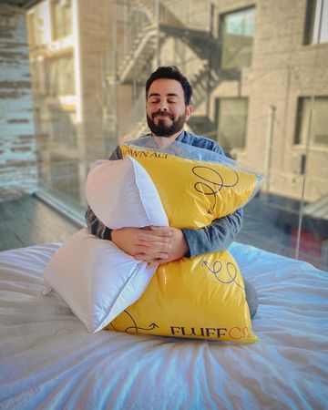Instagram post by @followthenap for fluff. Caption reads: The absolute joy when your @fluffco pillows....