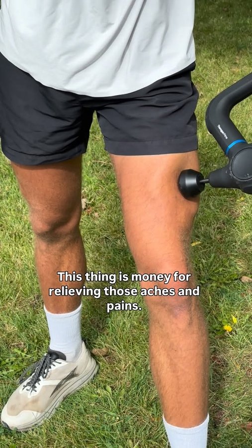 Instagram post by @trailswithzach for Therabody. Caption reads: The new Theragun Prime from @therabody blew me....