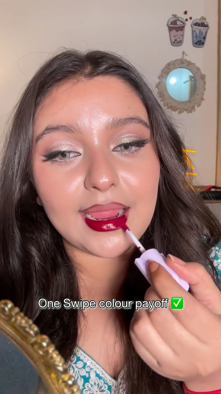 Instagram post by @twinkle_thkur for Blue Heaven Cosmetics. Caption reads: Khoob khao piyo kyuki your lipstick 💄 doesn’t....