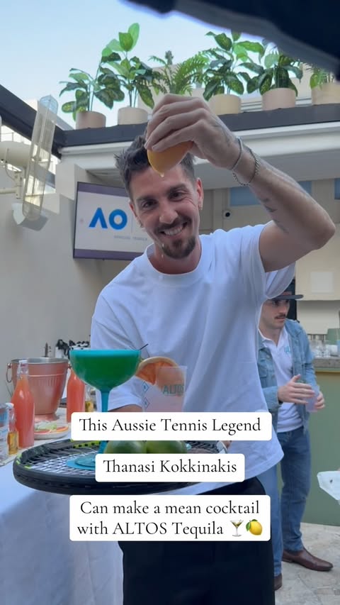 Instagram post by @melbournemystyle for Olmeca Altos Tequila. Caption reads: Thanasi Kokkinakis for Altos Tequila! The official....