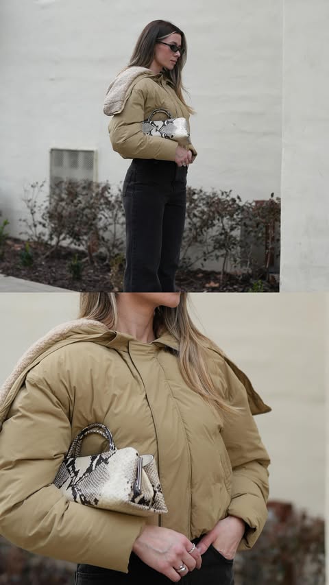 Instagram post by @_pamelaresende for REVOLVE. Caption reads: [...] Puffer Jacket - GRLFRND @grlfrnd via....