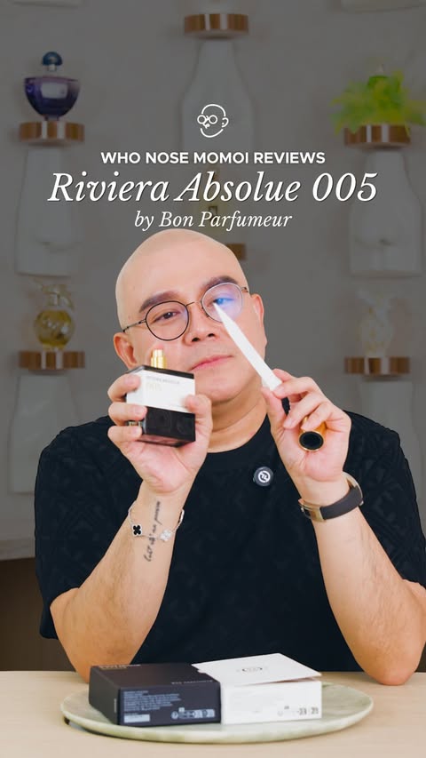 Instagram post by @momoisupe for Bon Parfumeur. Caption reads: [...] Let's review Riviera Absolue 005 by....