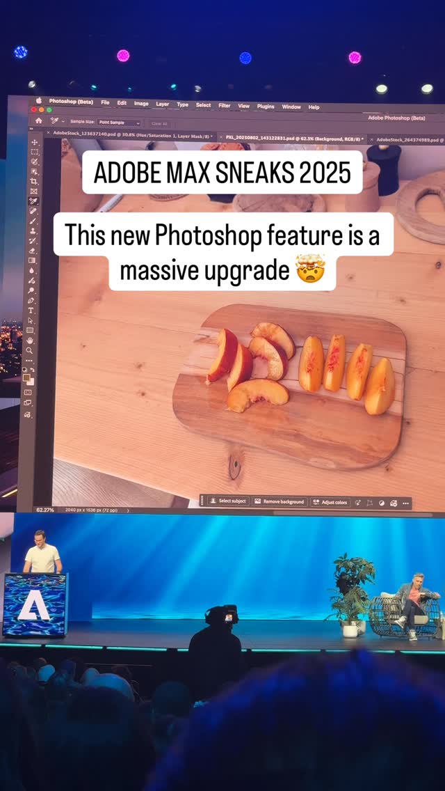 Instagram post by @danielmacadangdang for Adobe Photoshop. Caption reads: This sneak peek in @photoshop is insane....