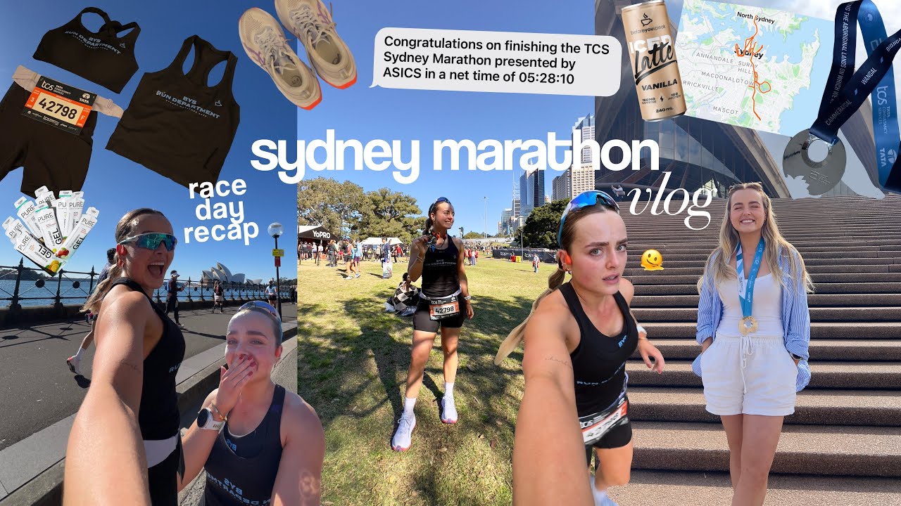 YouTube post by @ConaghKathleen for Beforeyouspeak Coffee. Caption reads: sydney marathon vlog! expo, race day recap,....