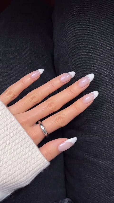 Instagram post by @nailsbyalsn for essie. Caption reads: [...] to reset with classic french tips 🤍 @essie....