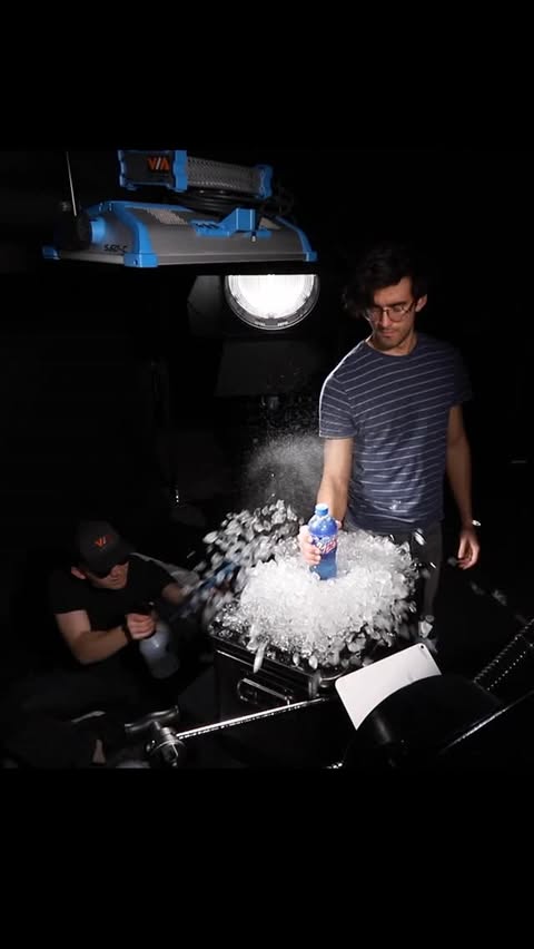 Instagram post by @chrisvtv for Mountain Dew. Caption reads: BTS @mountaindew social ads 🧊💥 This shoot was....