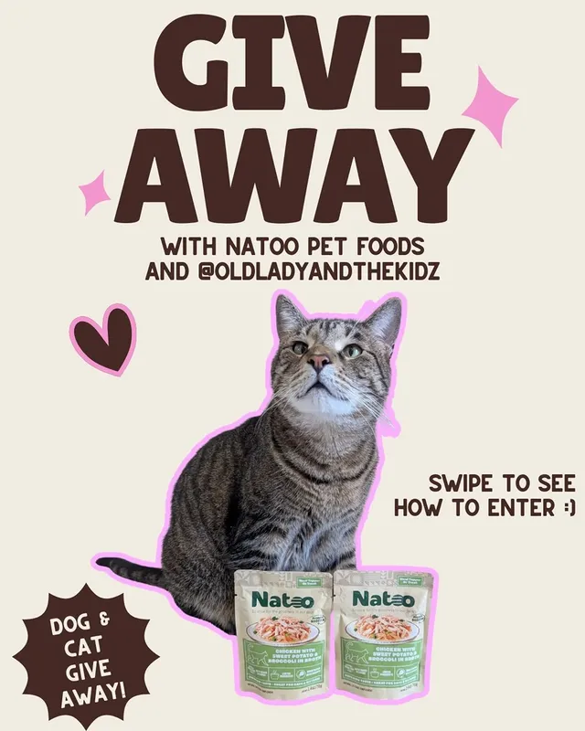 Instagram post by @oldladyandthekidz for Pupfluence. Caption reads: [...] partnered with @natoopetfoods through....