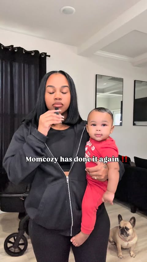 Instagram post by @imconstancewashington_ for Momcozy. Caption reads: Whoever designed the @momcozy stroller system is....