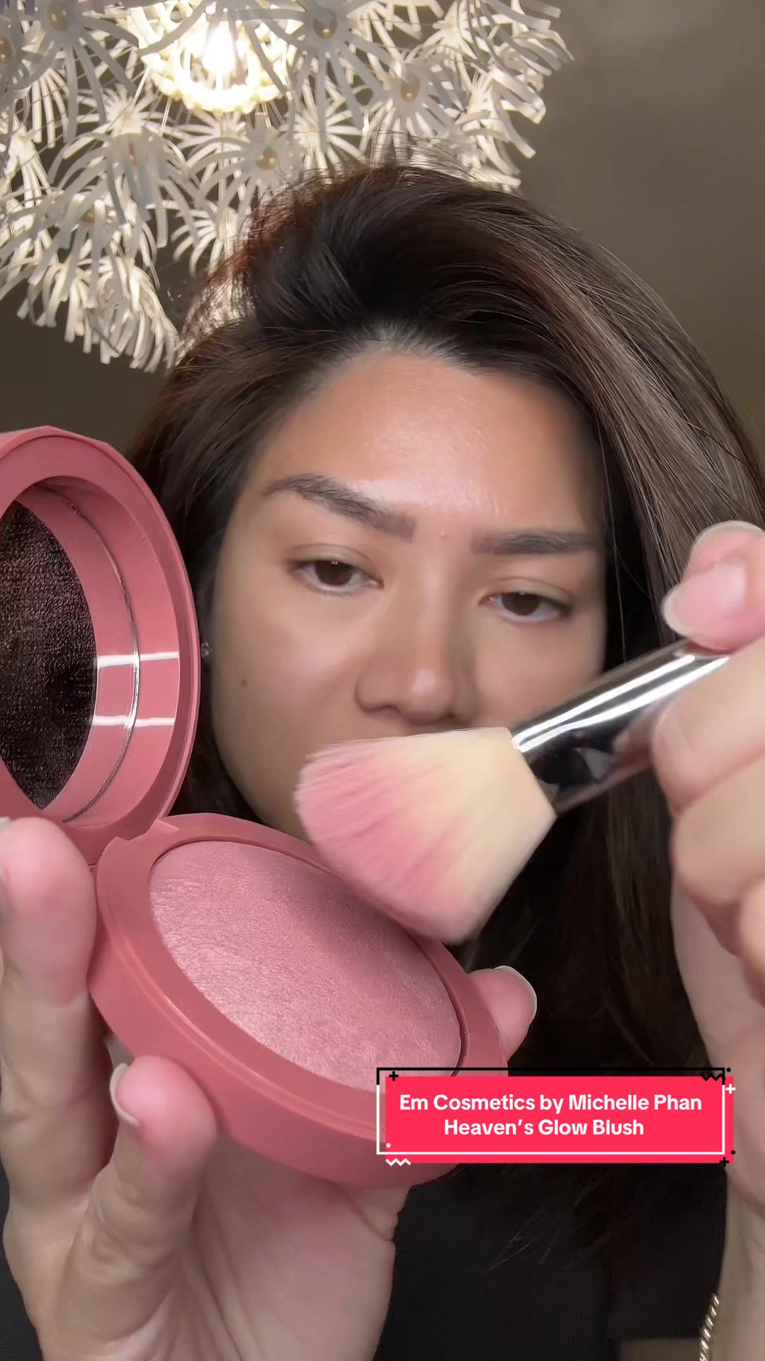 TikTok post by @stephjangada for EM Cosmetics. Caption reads: @EM Cosmetics by Michelle Phan Heaven’s Glow blush....