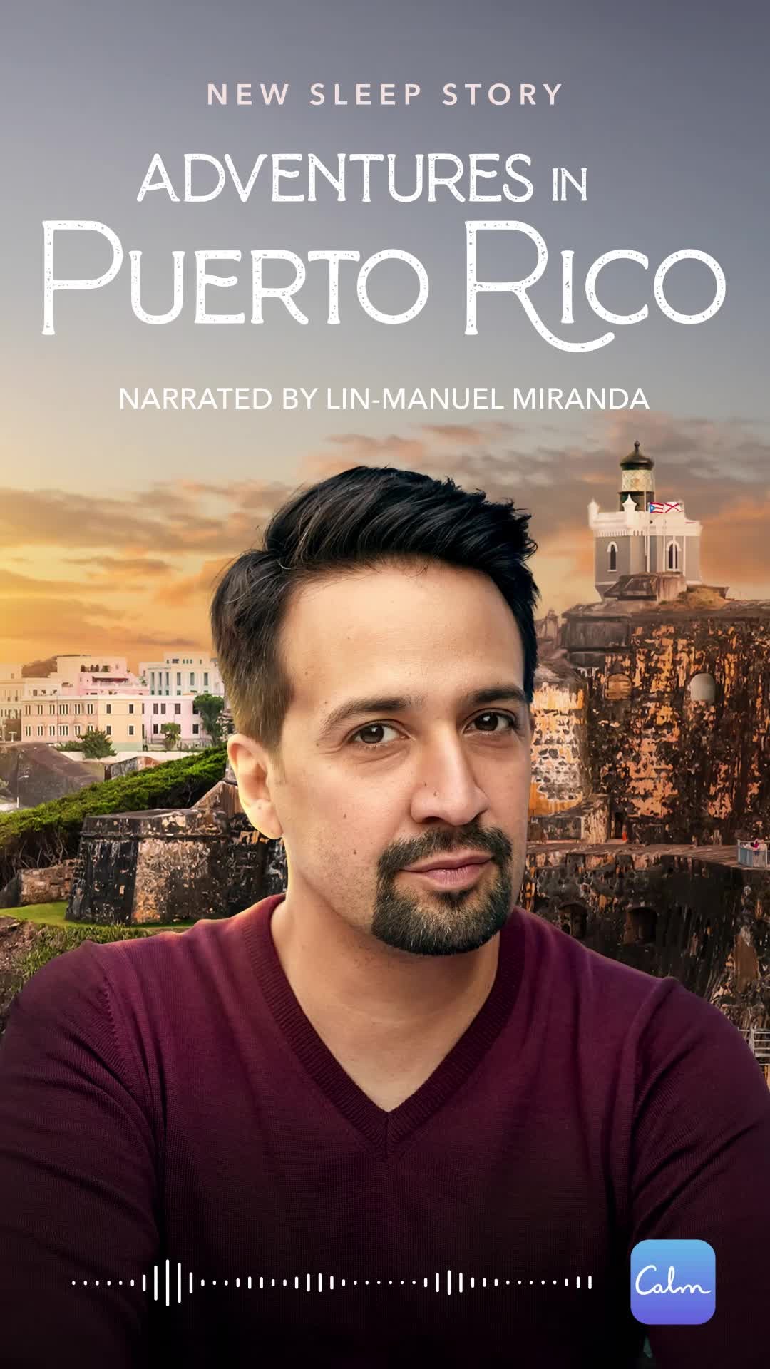 Instagram post by @discoverpuertorico for Calm. Caption reads: [...] of Puerto Rico. Listen now, only on Calm 😴.