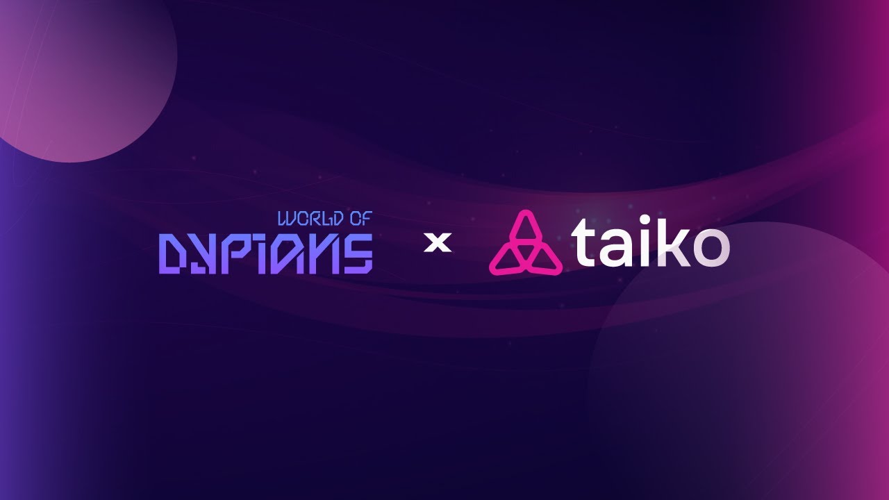 YouTube post by @worldofdypians for OpenSea. Caption reads: Taiko Joins World of Dypians: Explore Their Space....