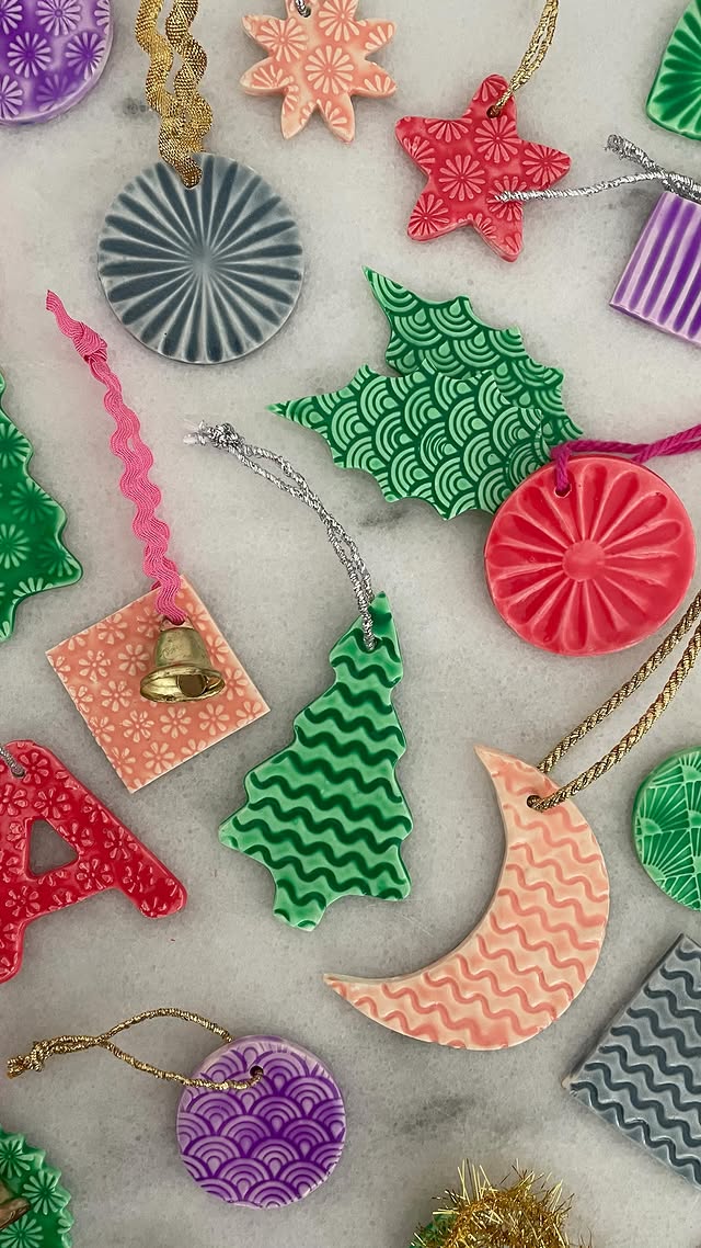 Instagram post by @snowdropandco for Sculpey. Caption reads: [...] glazed ceramic look ornaments with....
