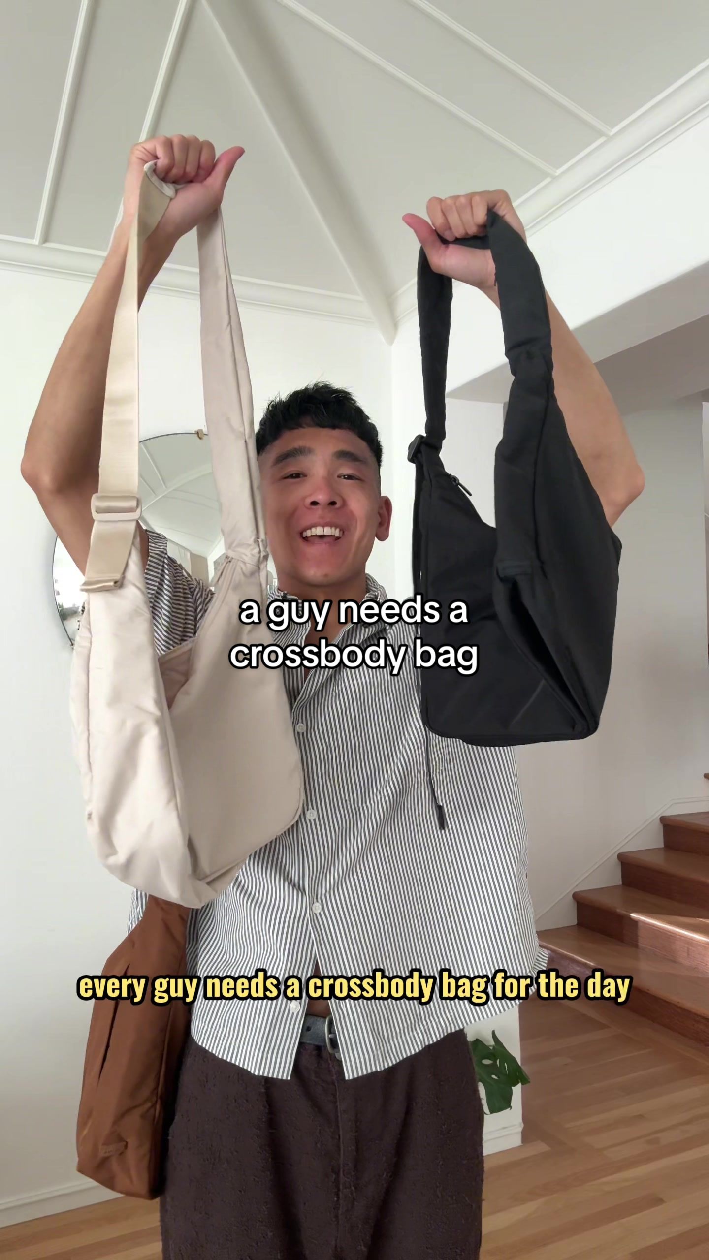 TikTok post by @andrewpolo_ for Away. Caption reads: [...] with this crossbody bag from @away....